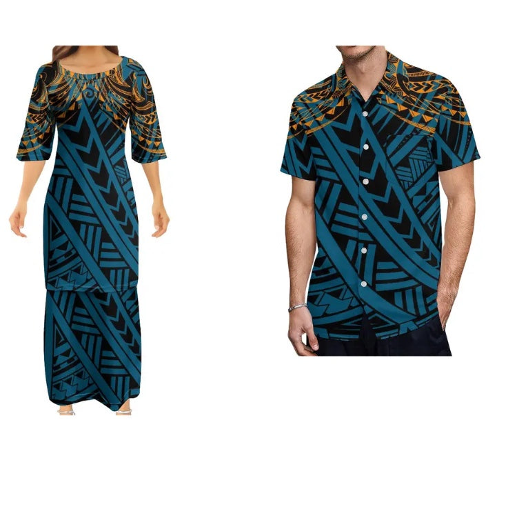 Ladies dress with Men’s Matching shirt in Different Colours & Styles