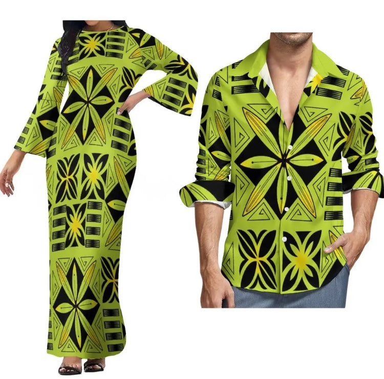 Ladies dress with Men’s Matching Shirt in Different Colours & Styles