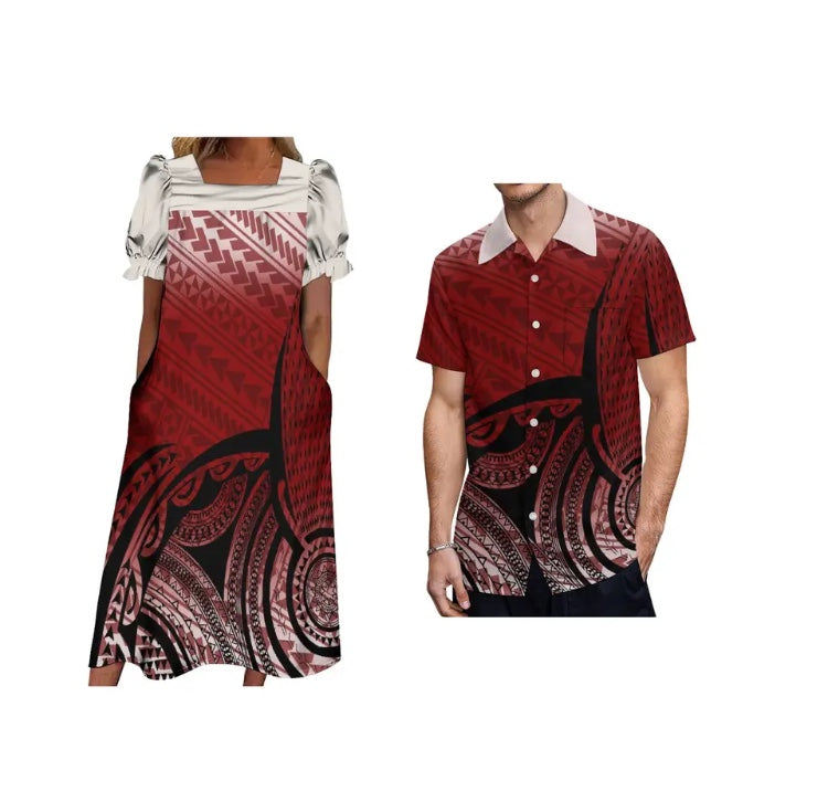 Ladies dress with Men’s matching shirt in Different Colours & Styles