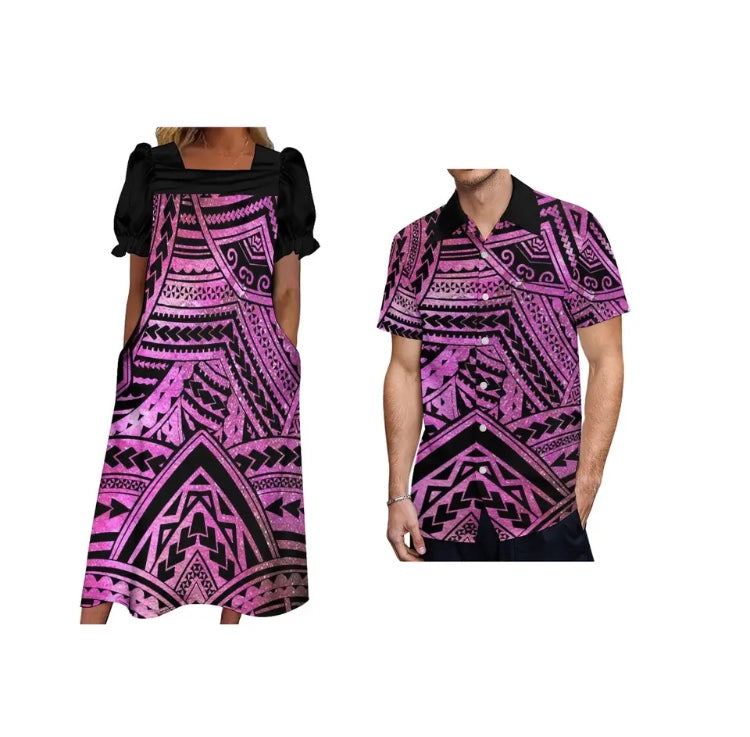 Ladies dress with Men’s matching shirt in Different Colours & Styles