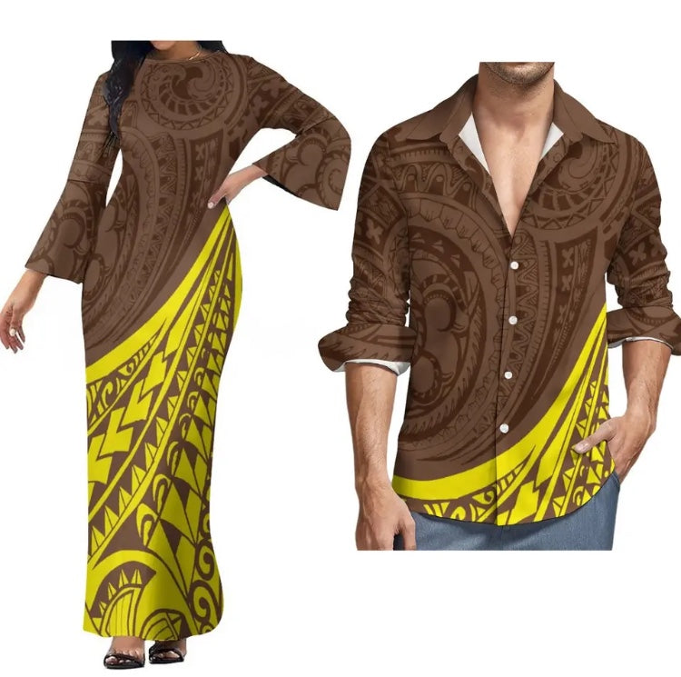 Ladies dress with Men’s Matching Shirt in Different Colours & Styles