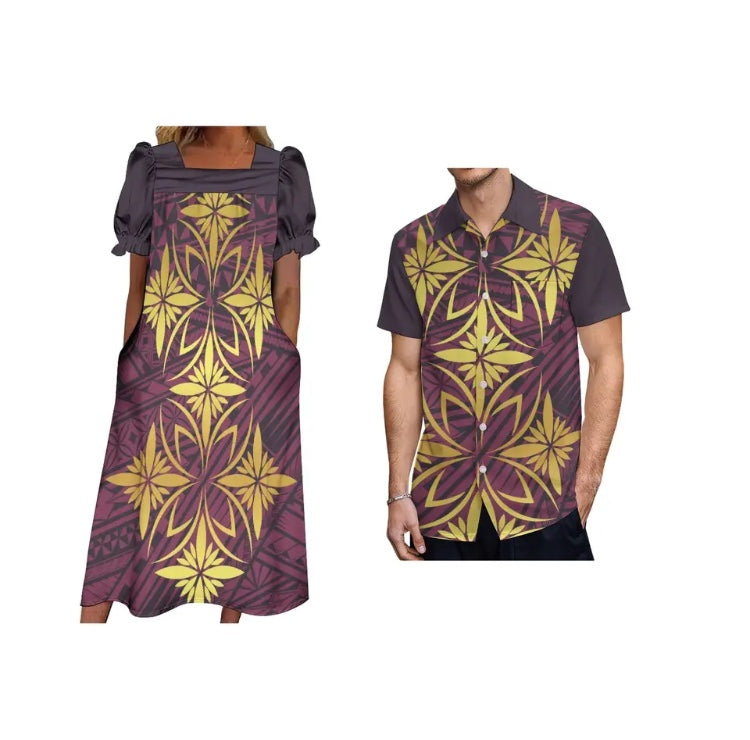 Ladies dress with Men’s matching shirt in Different Colours & Styles