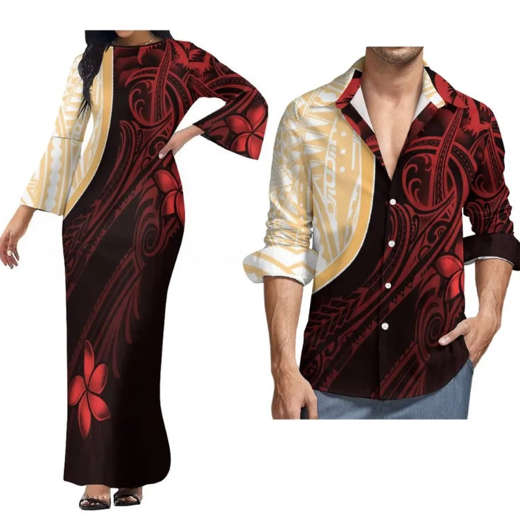 Ladies dress with Men’s Matching Shirt in Different Colours & Styles