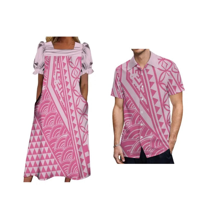 Ladies dress with Men’s matching shirt in Different Colours & Styles