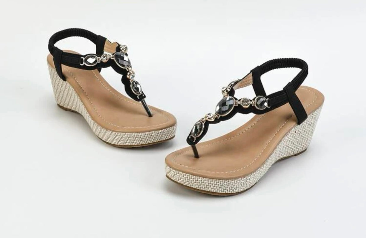 Ladies Jewelled Decor Slingback Toe Sandals