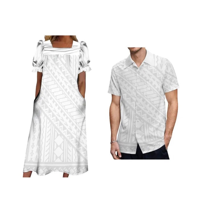 Ladies dress with Men’s matching shirt in Different Colours & Styles