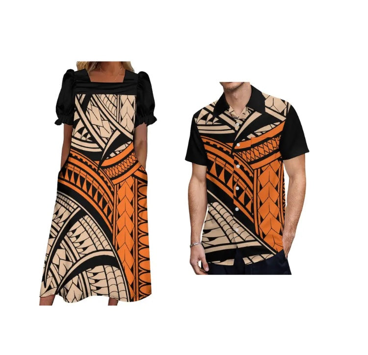Ladies dress with Men’s matching shirt in Different Colours & Styles