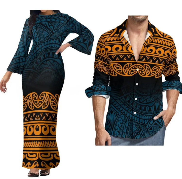 Ladies dress with Men’s Matching Shirt in Different Colours & Styles