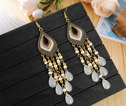 Ladies Water Drop Long Bead Earrings