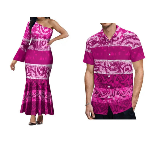 Ladies one shoulder dress & Men’s Matching shirt in Different Colours and Styles