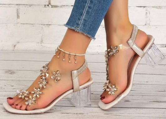 Ladies Clear Heeled Sandals