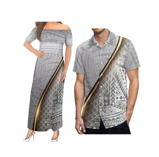 Ladies Tribal Long Split dress & Men’s Matching Shirt